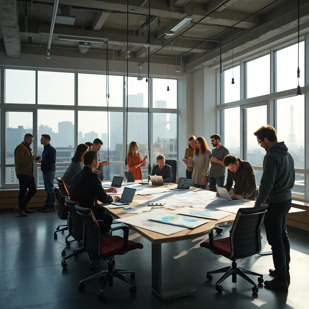 Oficina moderna de ArgOil Invest con equipo colaborando